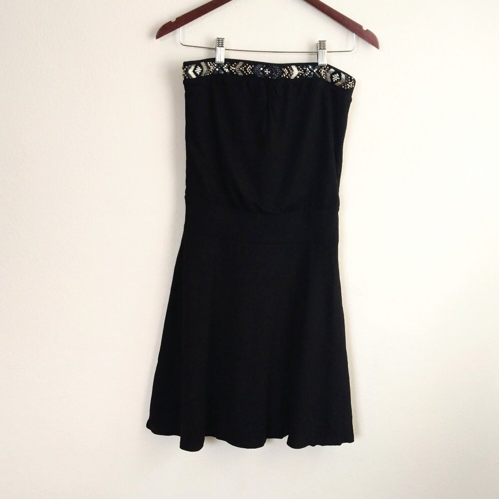 WHBM XXS black beaded strapless dress